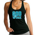 Womens Fitness Tank Top Graphic T-shirt - God @ Work Blue Green
