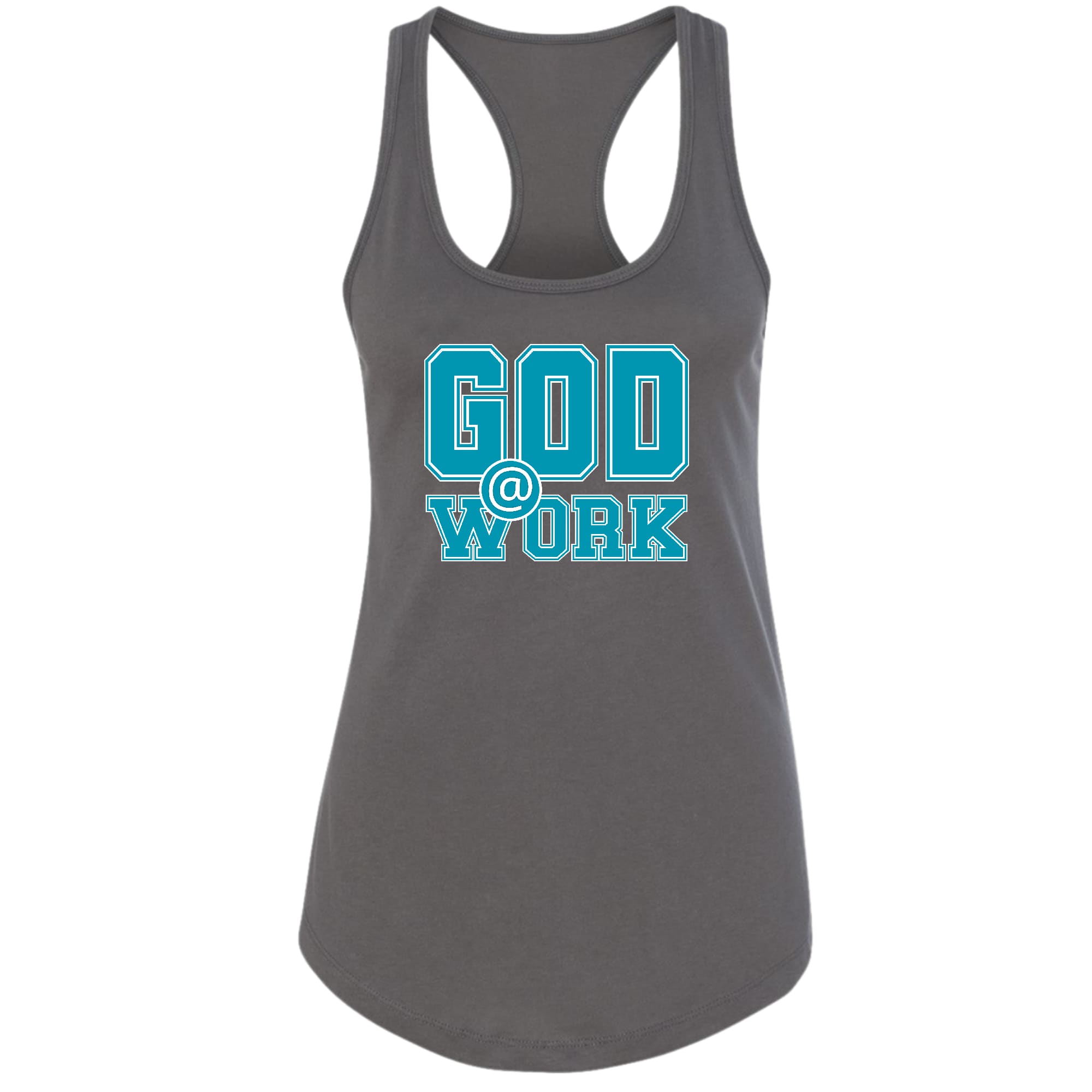 Womens Fitness Tank Top Graphic T-shirt - God @ Work Blue Green