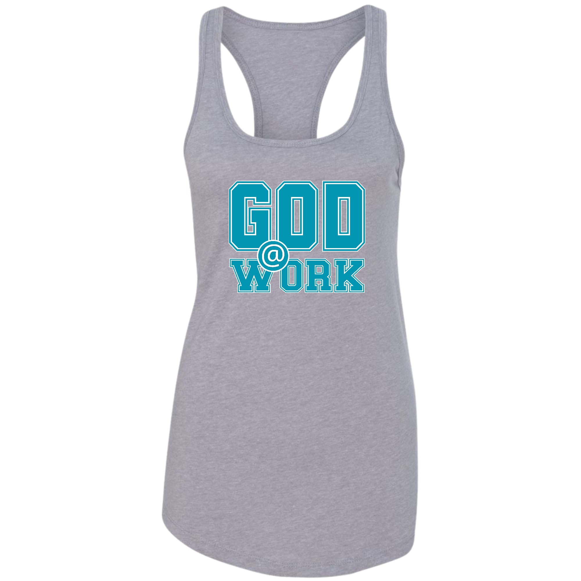 Womens Fitness Tank Top Graphic T-shirt - God @ Work Blue Green