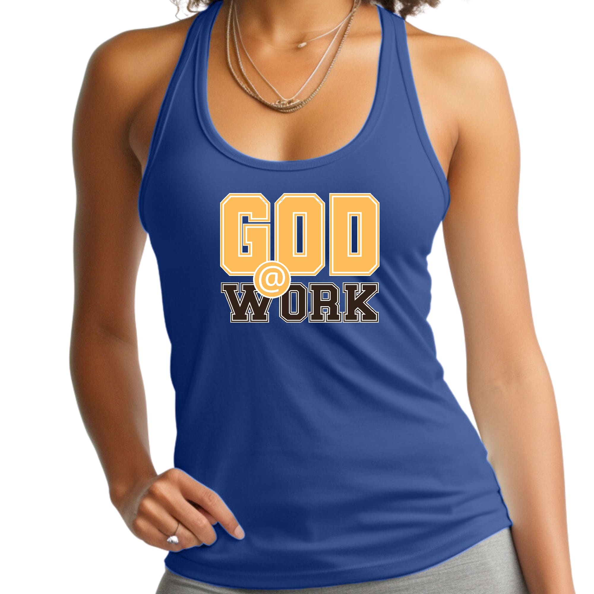 Womens Fitness Tank Top Graphic T-shirt - God @ Work Golden Yellow
