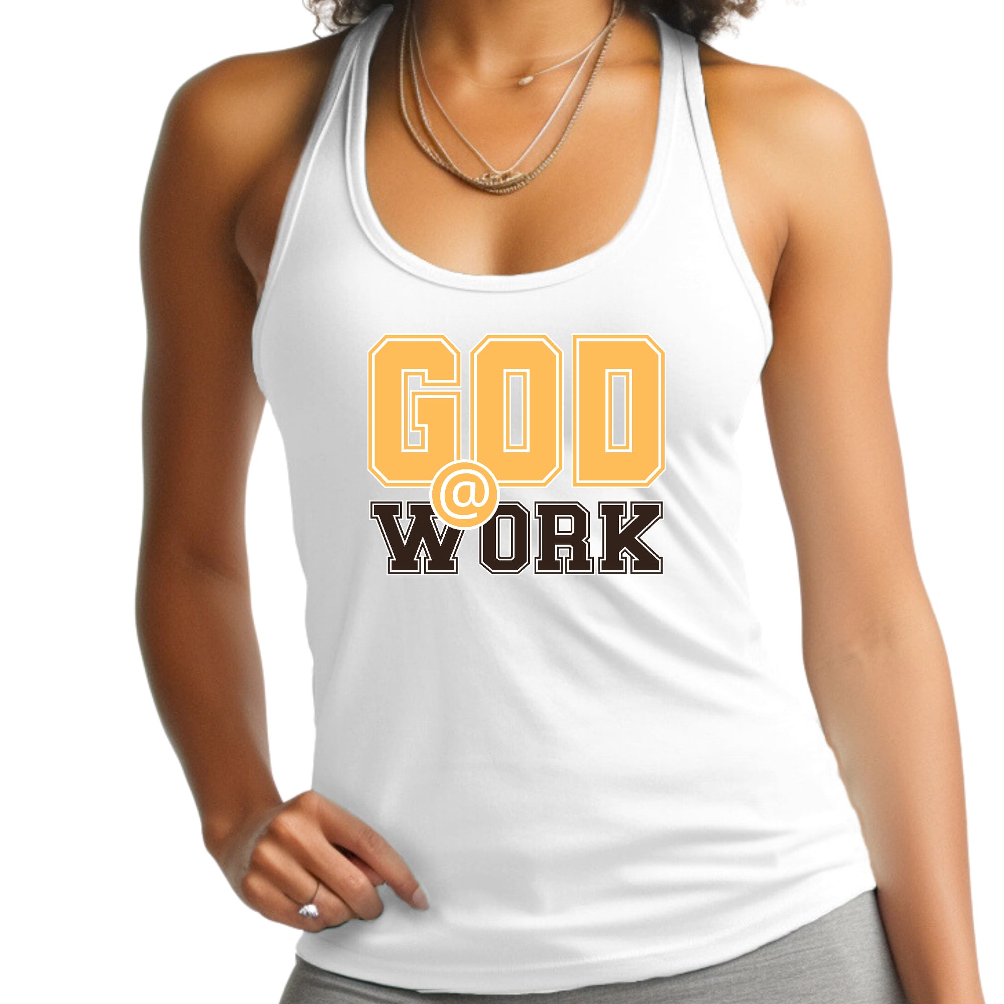 Womens Fitness Tank Top Graphic T-shirt - God @ Work Golden Yellow