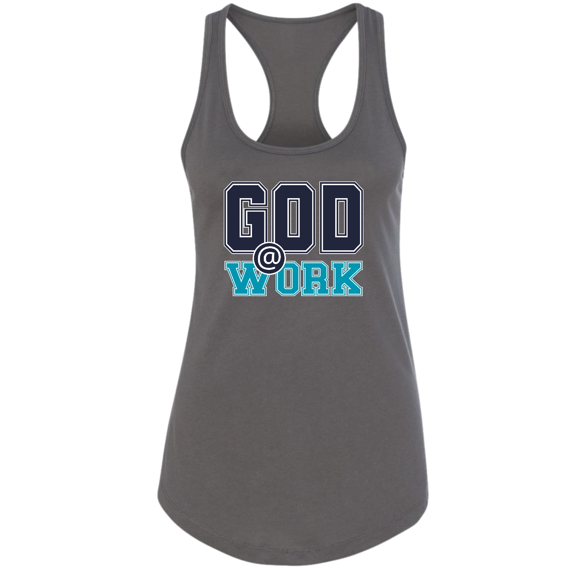 Womens Fitness Tank Top Graphic T-shirt - God @ Work Navy Blue