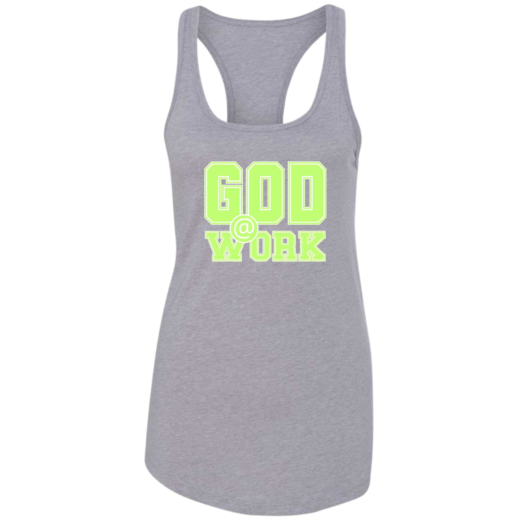 Womens Fitness Tank Top Graphic T-shirt - God @ Work Neon Green