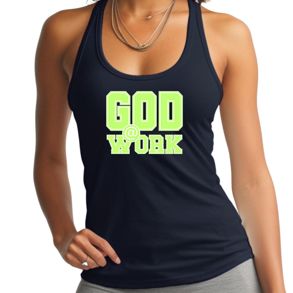 Womens Fitness Tank Top Graphic T-shirt - God @ Work Neon Green