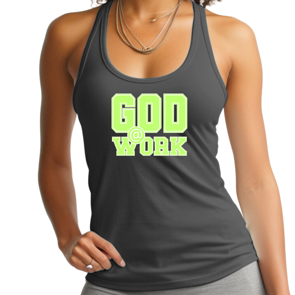 Womens Fitness Tank Top Graphic T-shirt - God @ Work Neon Green