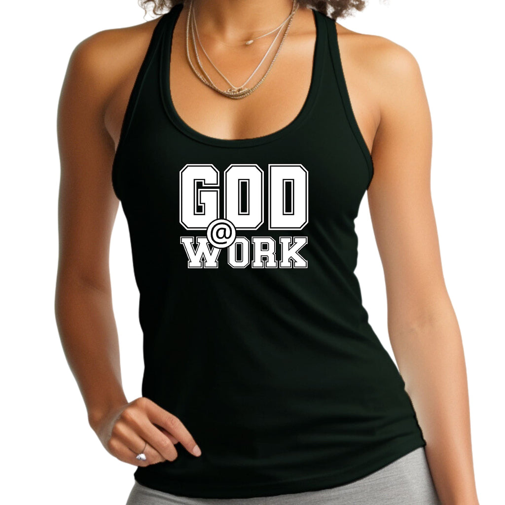 Womens Fitness Tank Top Graphic T-shirt - God @ Work Print