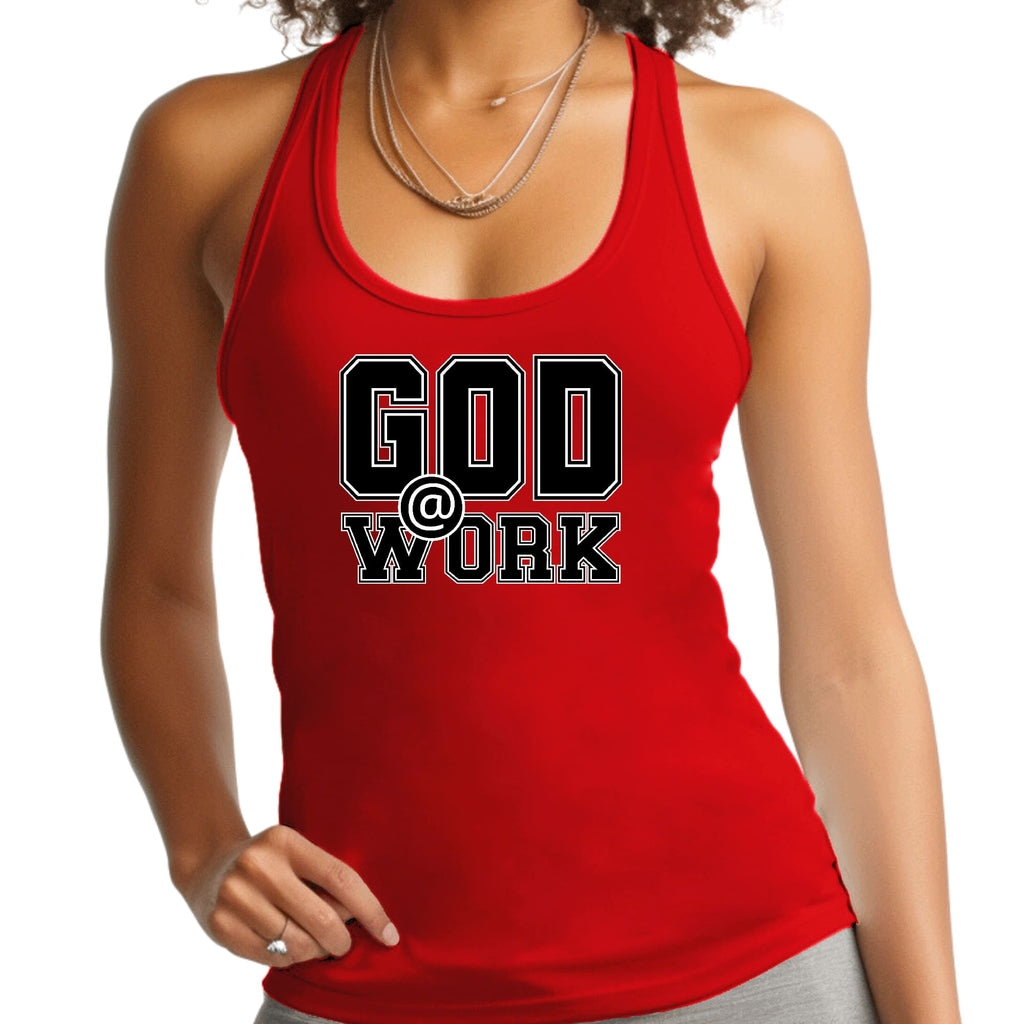 Womens Fitness Tank Top Graphic T-shirt - God @ Work Print