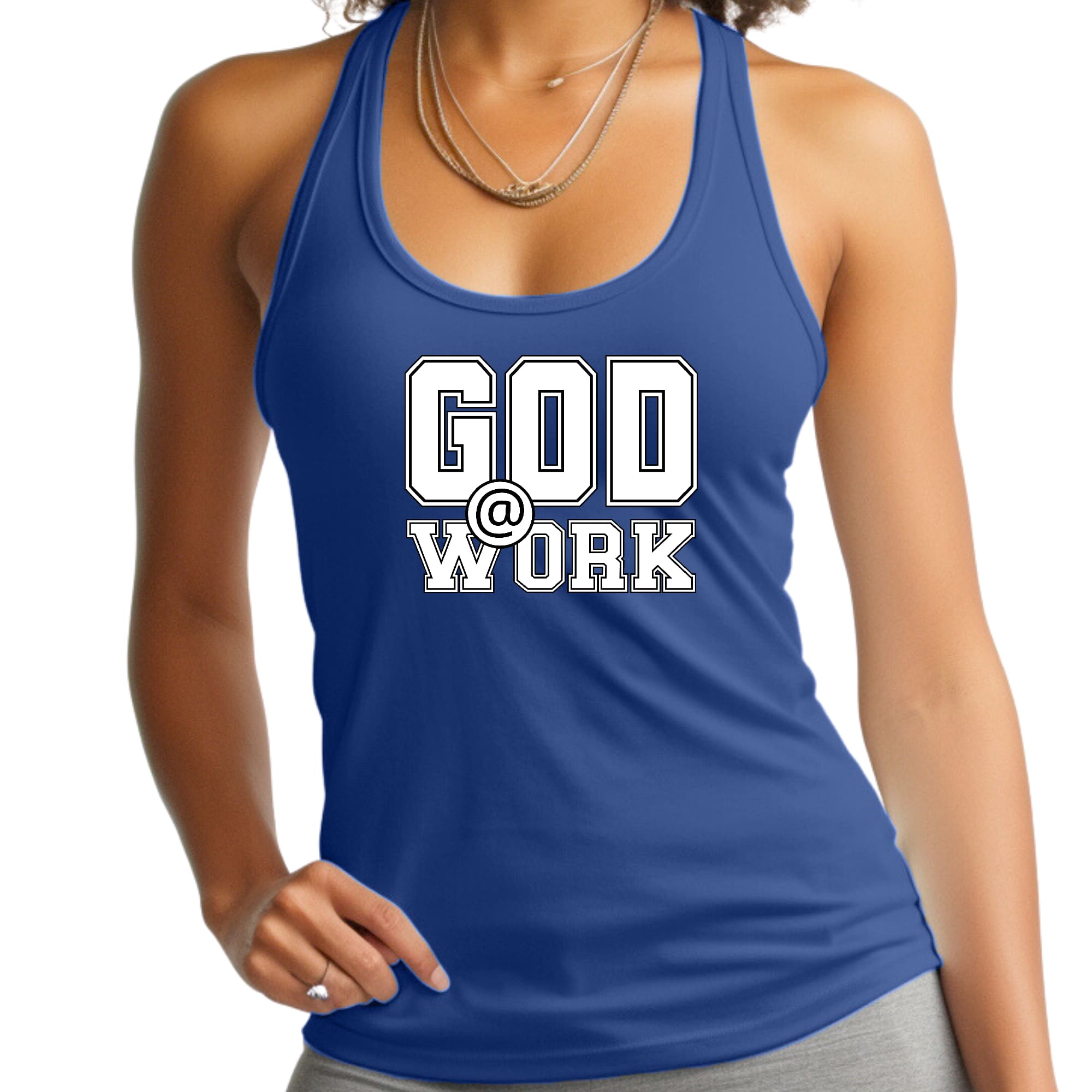 Womens Fitness Tank Top Graphic T-shirt - God @ Work Print