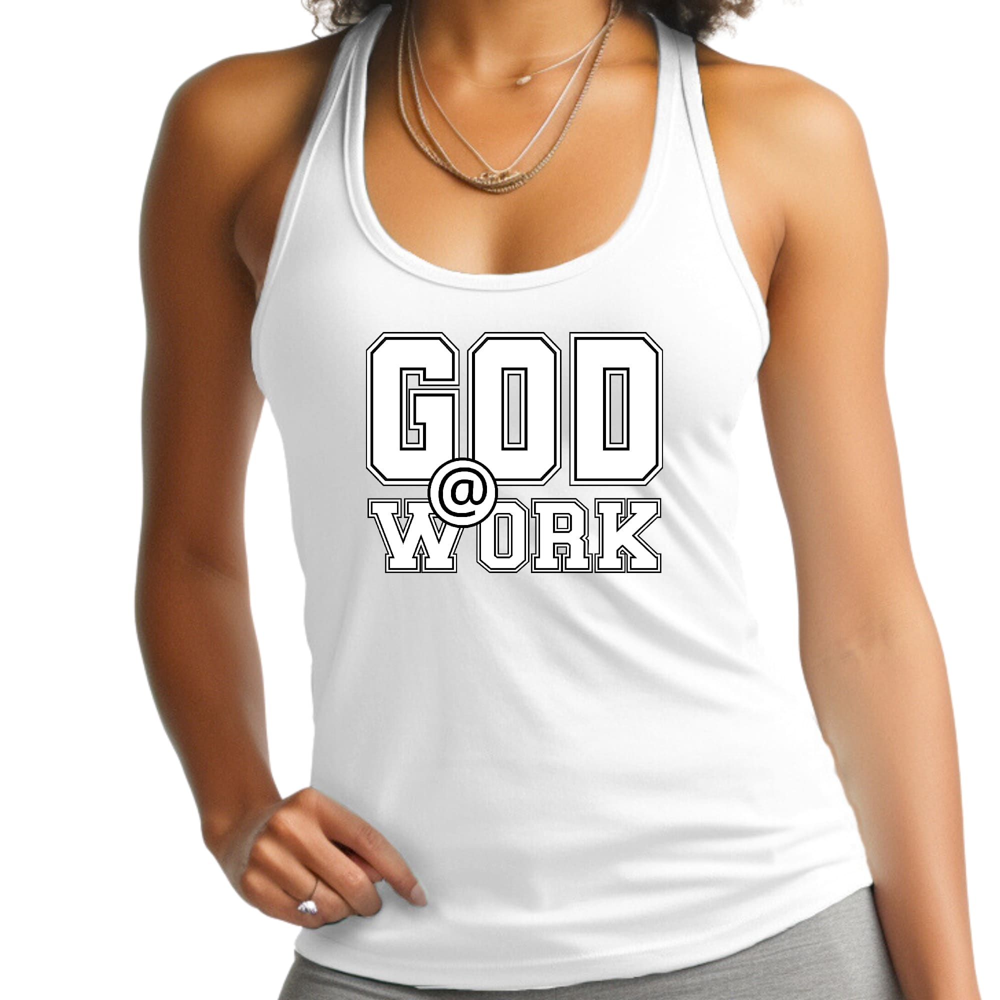 Womens Fitness Tank Top Graphic T-shirt - God @ Work Print