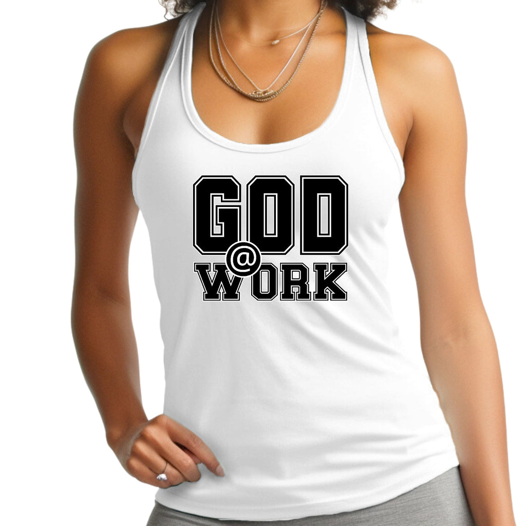 Womens Fitness Tank Top Graphic T-shirt - God @ Work Print