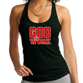Womens Fitness Tank Top Graphic T-shirt - God @ Work Red and White