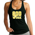 Womens Fitness Tank Top Graphic T-shirt - God @ Work Yellow and White