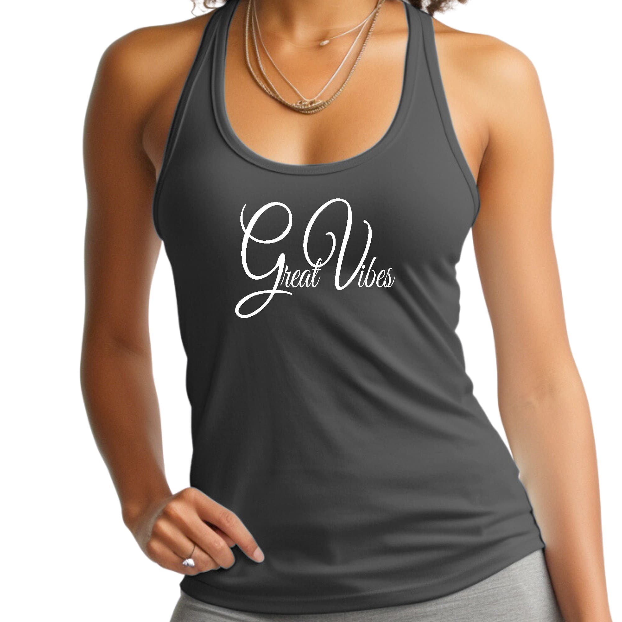 Womens Fitness Tank Top Graphic T-shirt Great Vibes