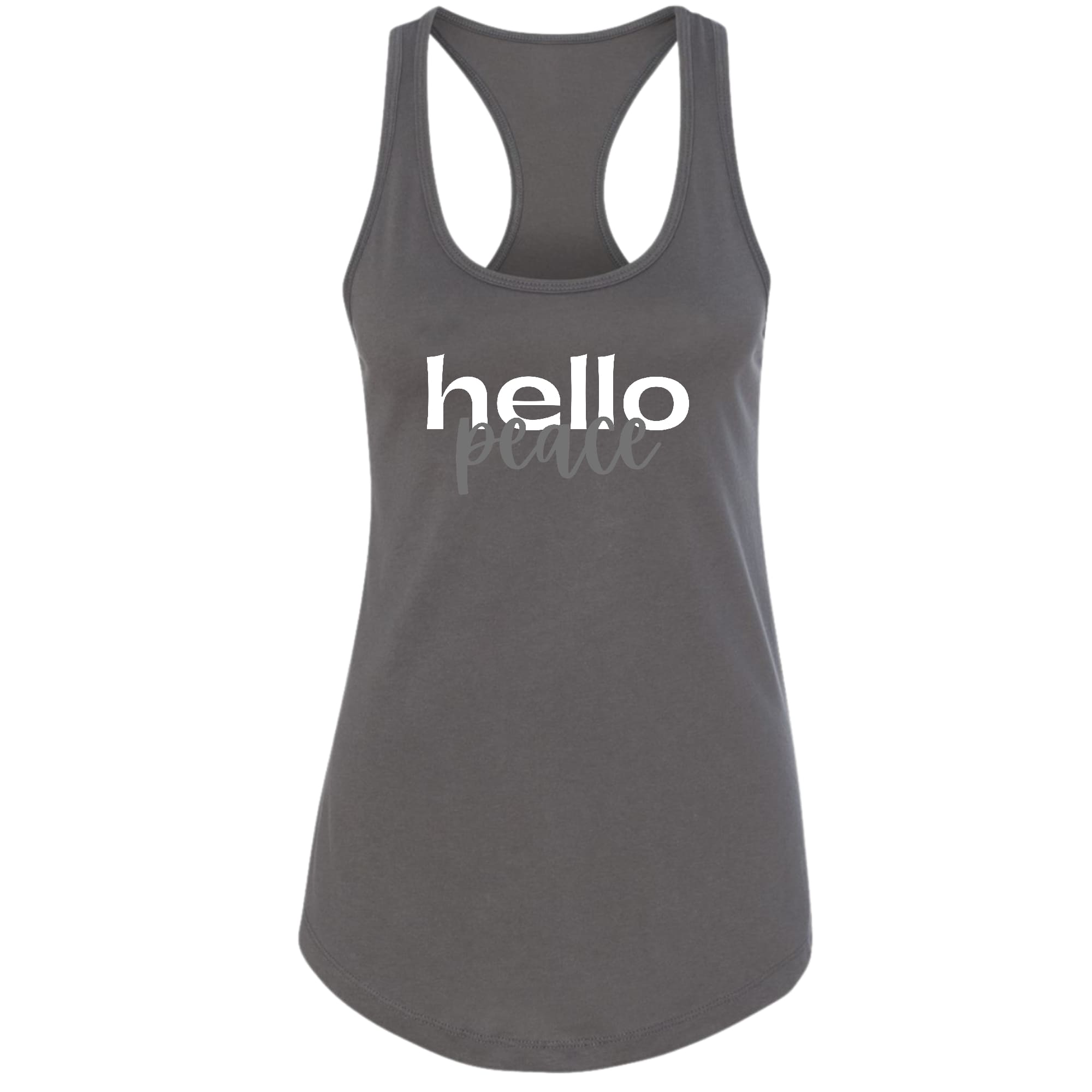 Womens Fitness Tank Top Graphic T-shirt - Hello Peace White and Gray