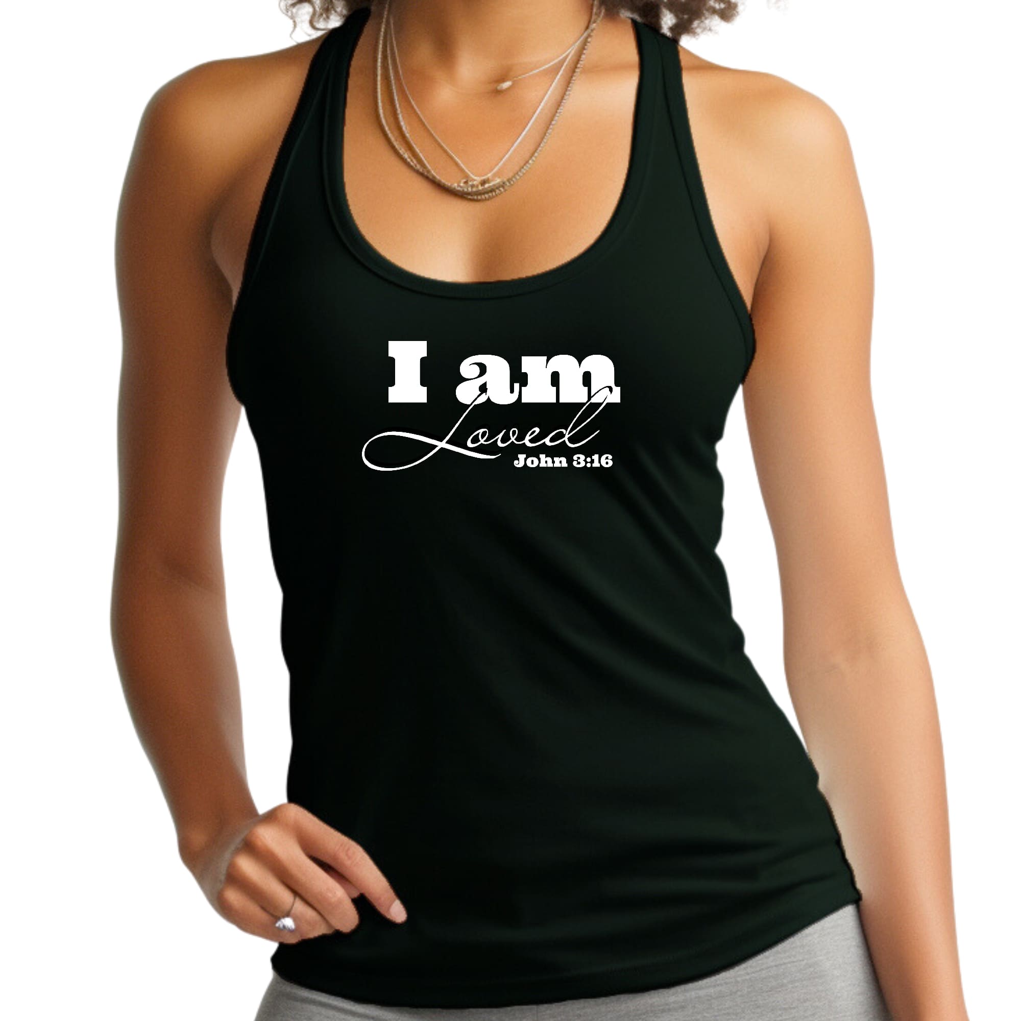 Womens Fitness Tank Top Graphic T-shirt i am Loved - John 3:16