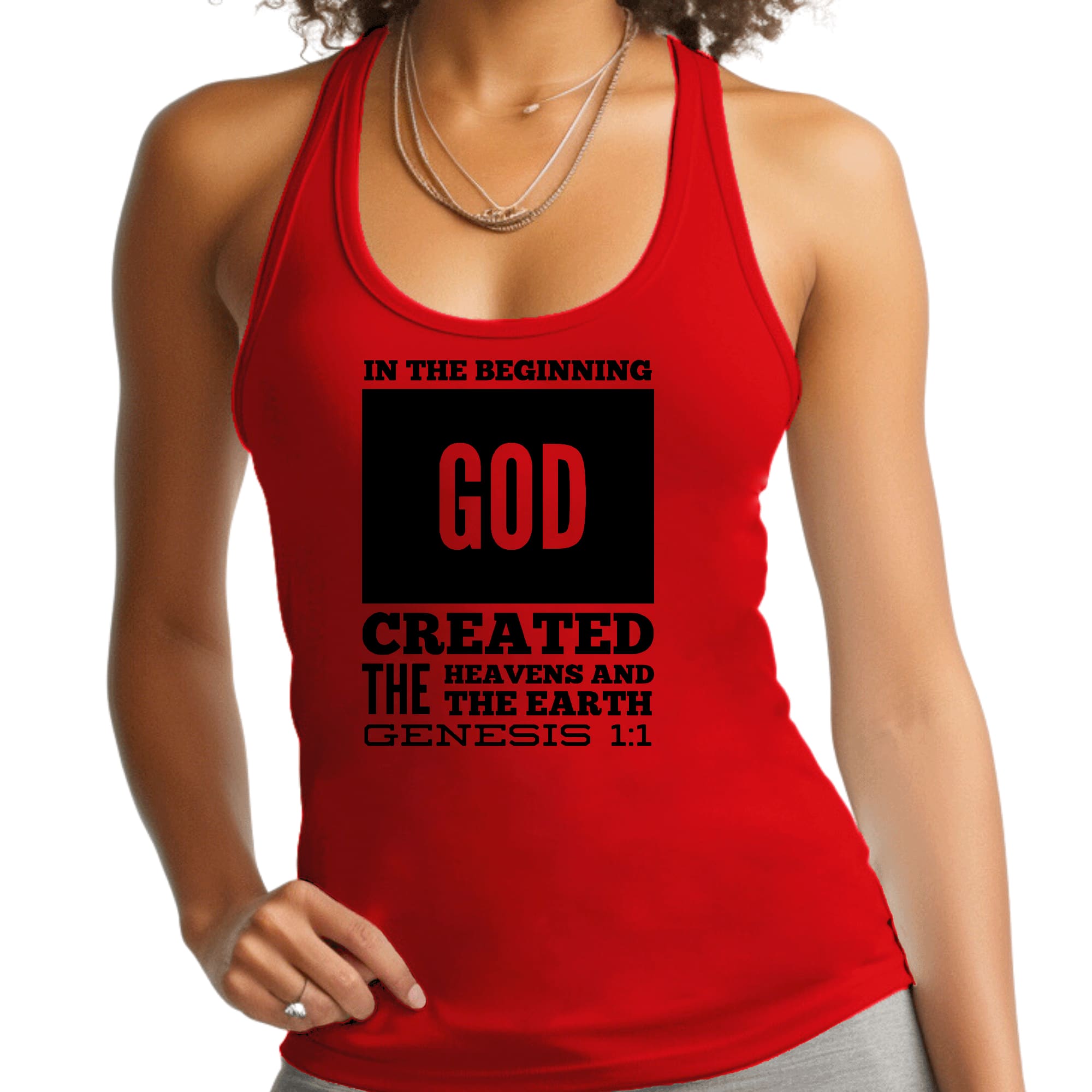 Womens Fitness Tank Top Graphic T-shirt - in the Beginning Print