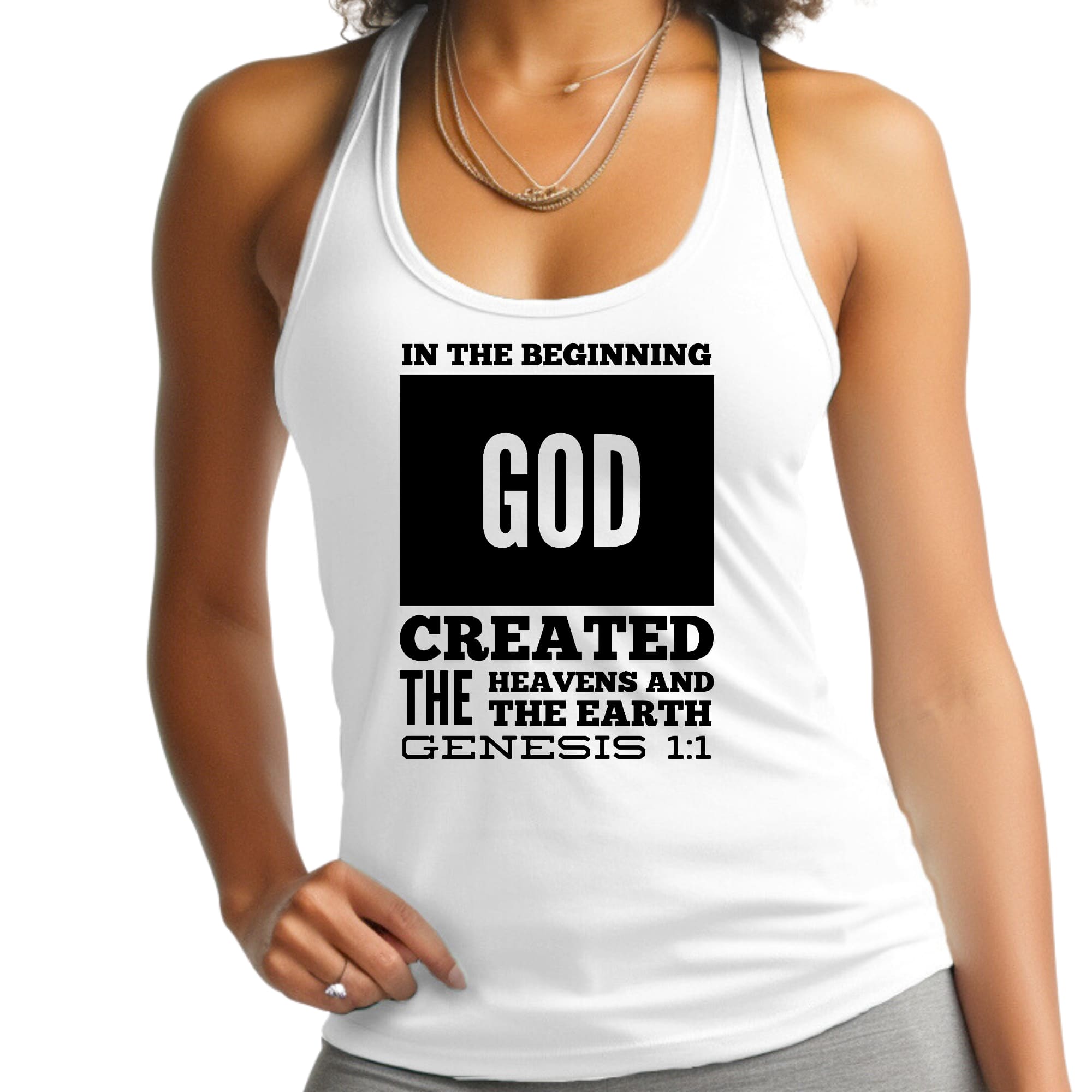 Womens Fitness Tank Top Graphic T-shirt - in the Beginning Print