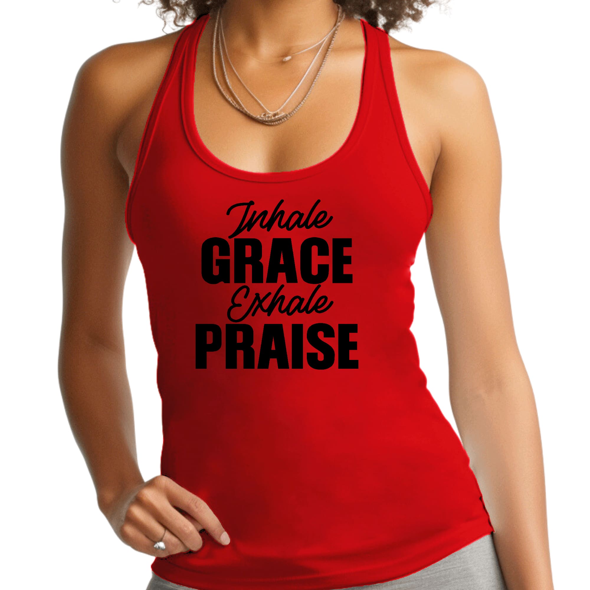 Womens Fitness Tank Top Graphic T-shirt - Inhale Grace Exhale Praise