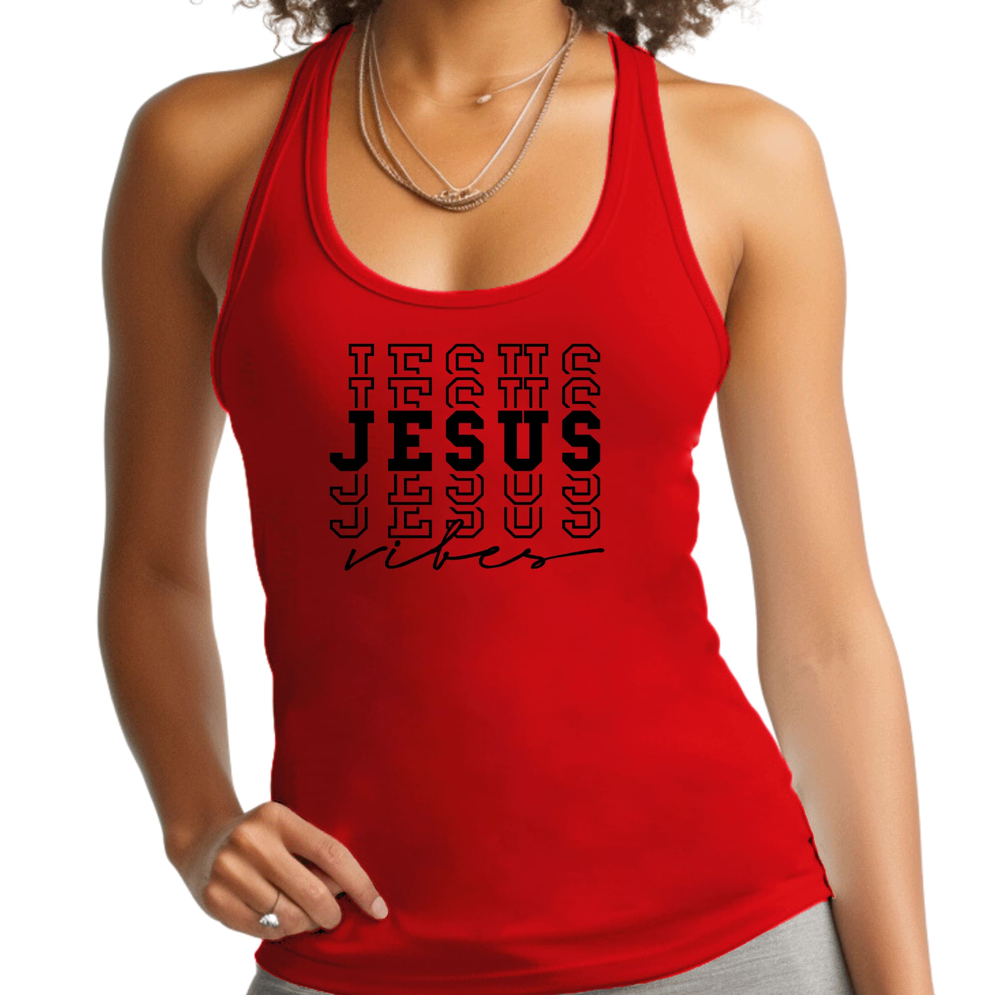 Womens Fitness Tank Top Graphic T-shirt - Jesus Vibes