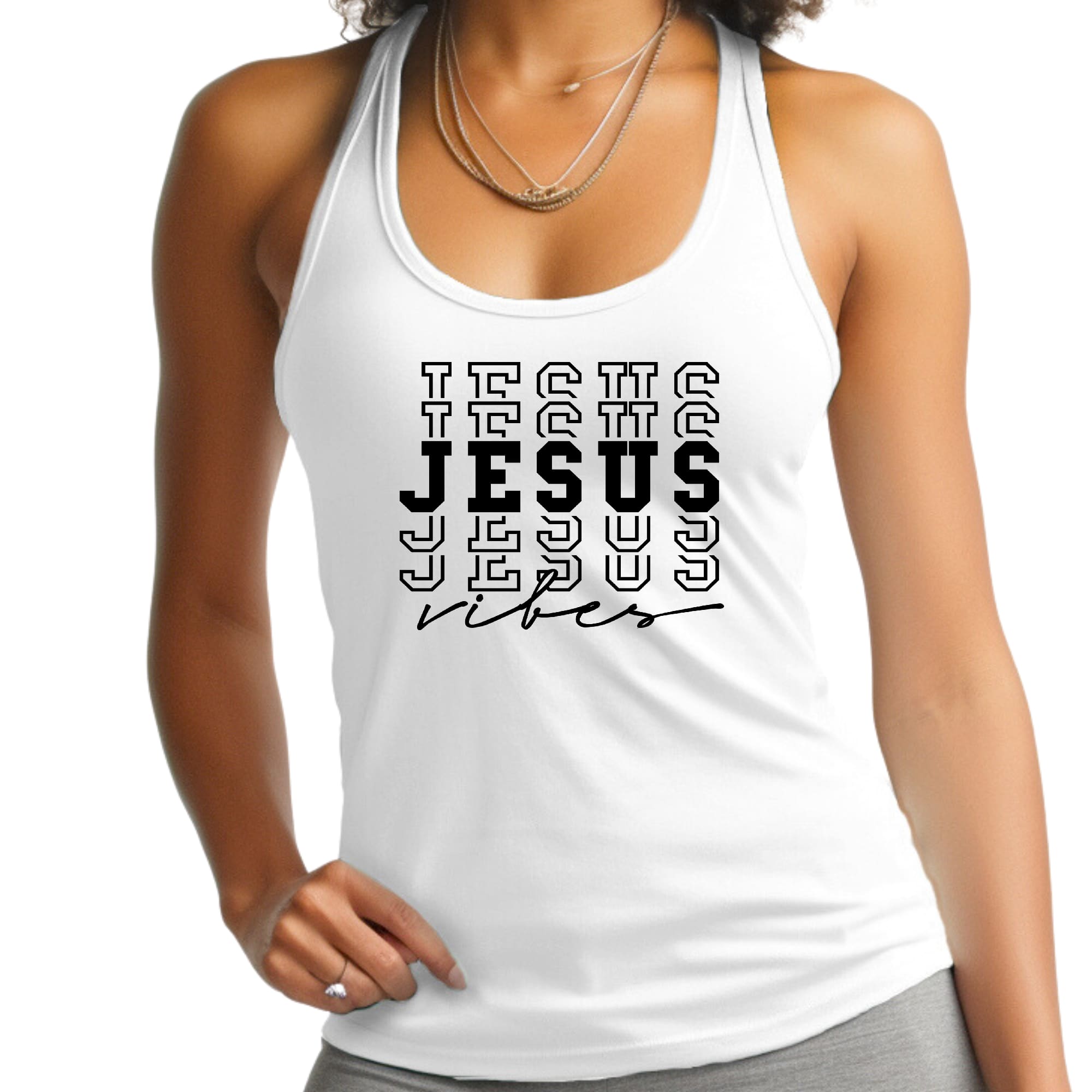 Womens Fitness Tank Top Graphic T-shirt - Jesus Vibes