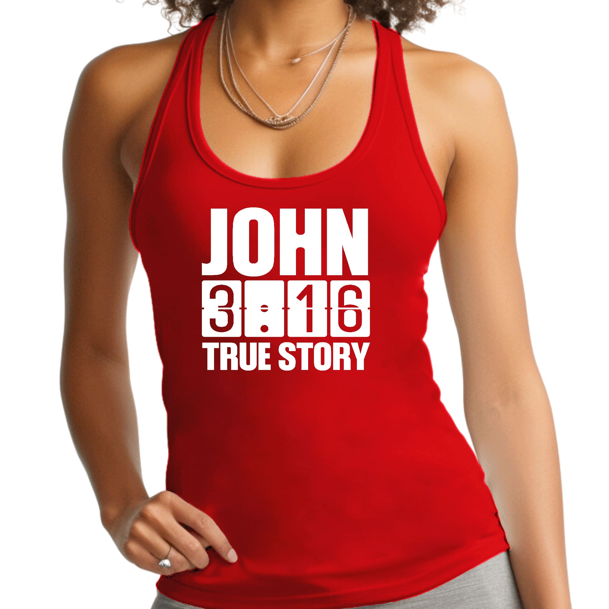 Womens Fitness Tank Top Graphic T-shirt John 3:16 True Story Print