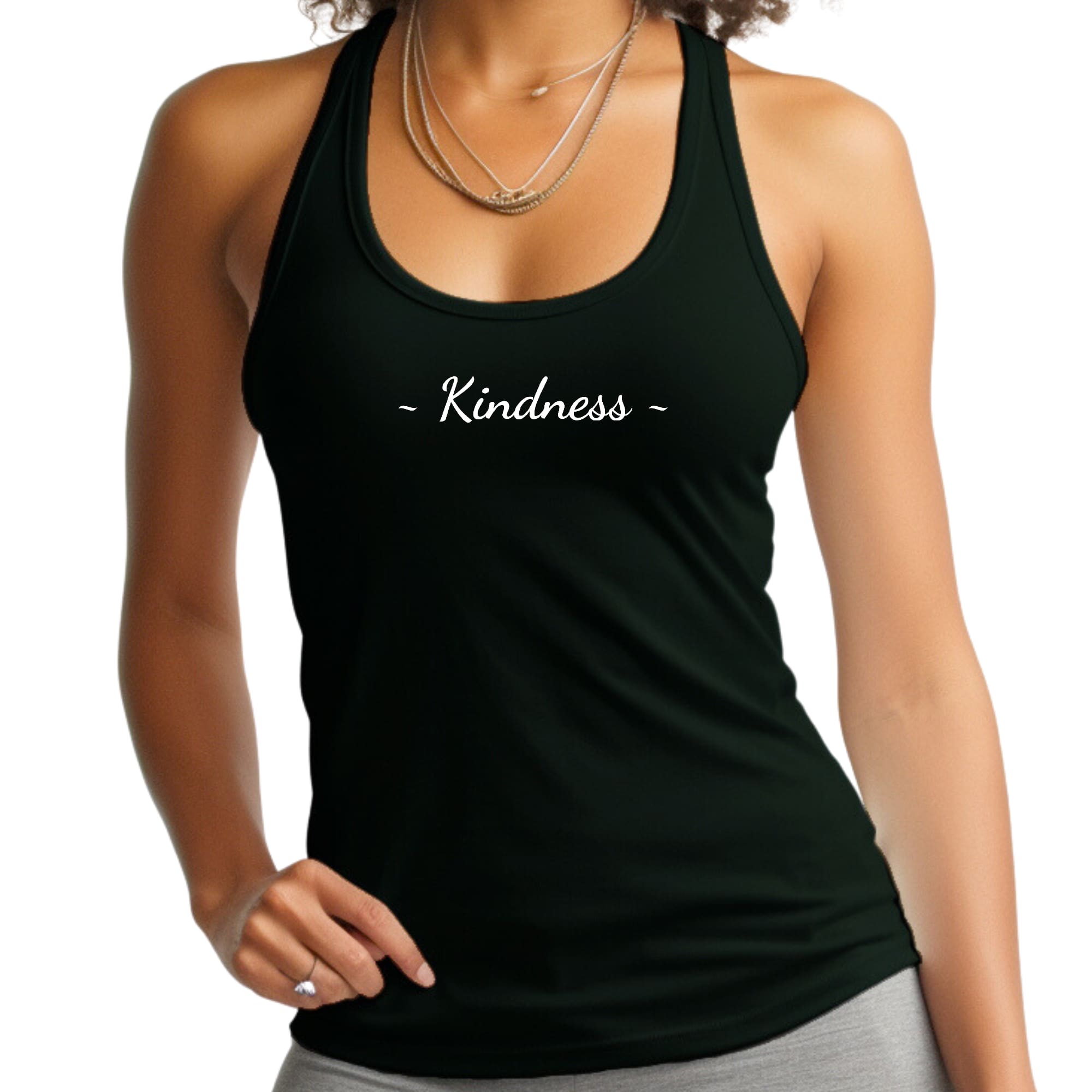 Womens Fitness Tank Top Graphic T-shirt Kindness White Print