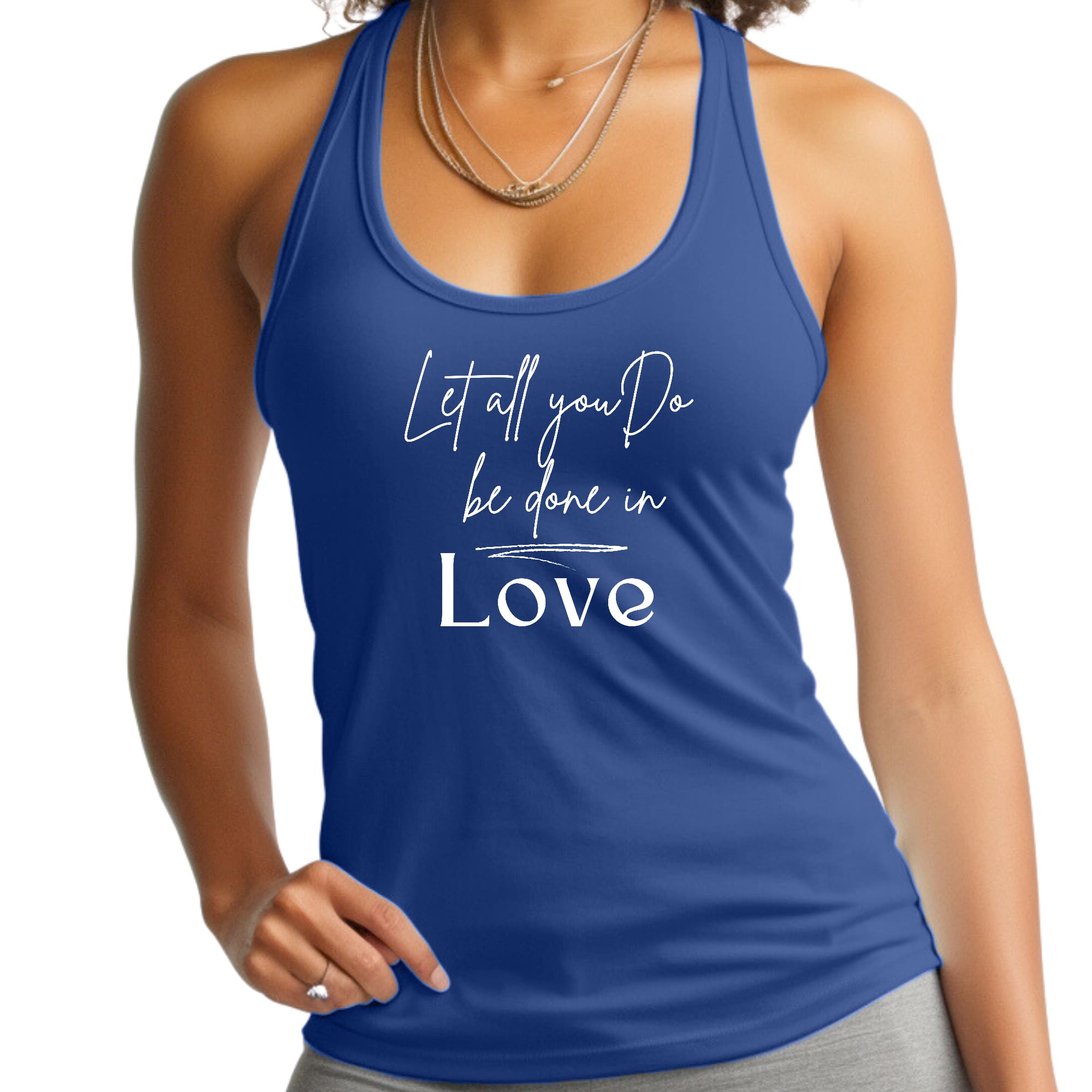 Womens Fitness Tank Top Graphic T-shirt Let All you do be Done in Love
