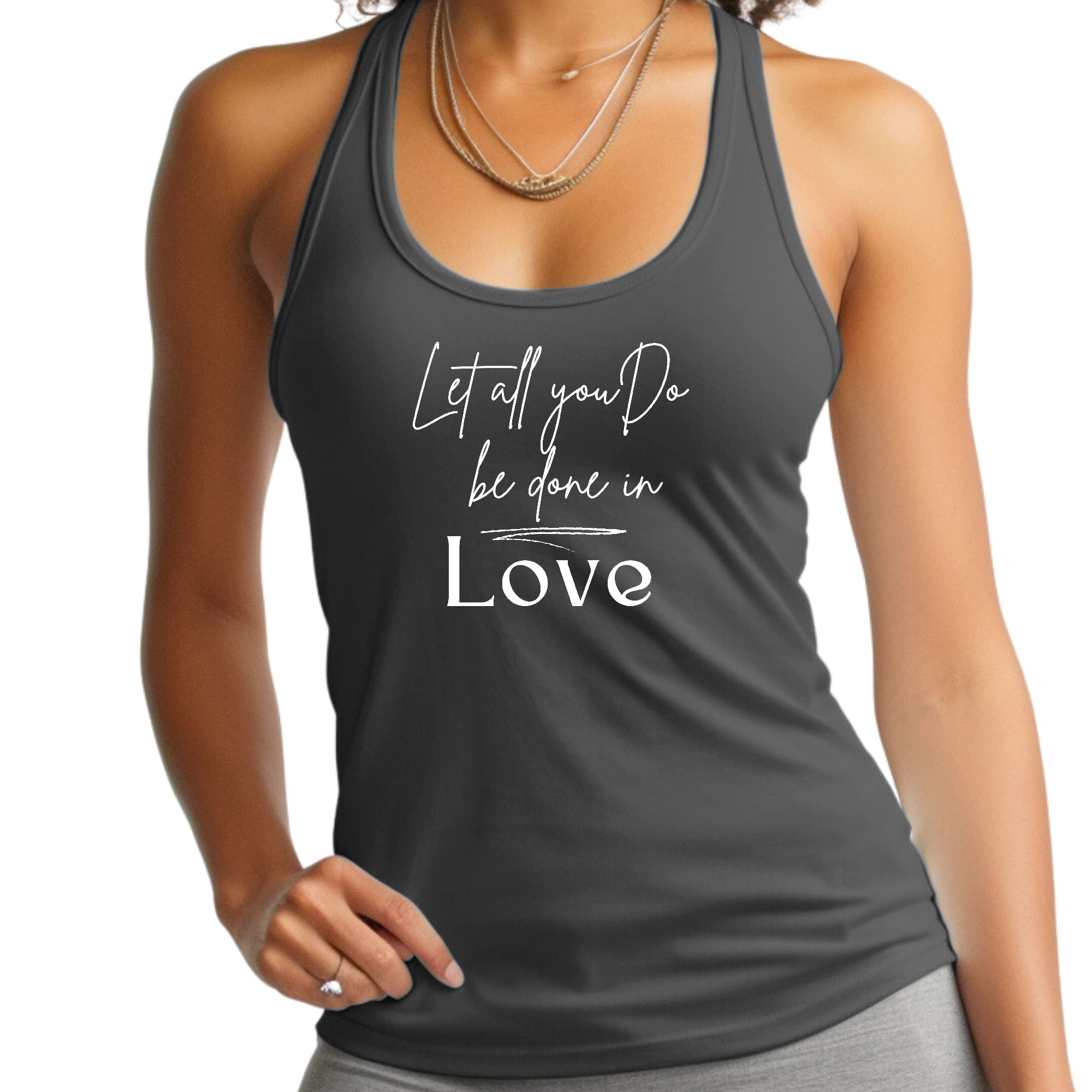 Womens Fitness Tank Top Graphic T-shirt Let All you do be Done in Love