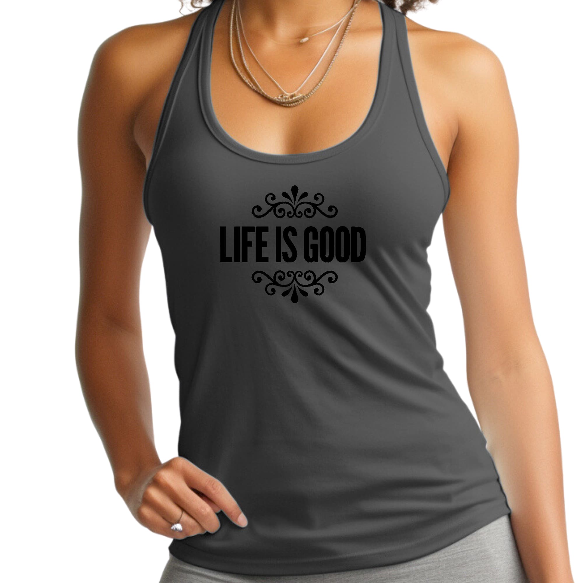 Womens Fitness Tank Top Graphic T-shirt - Life is Good Word Art