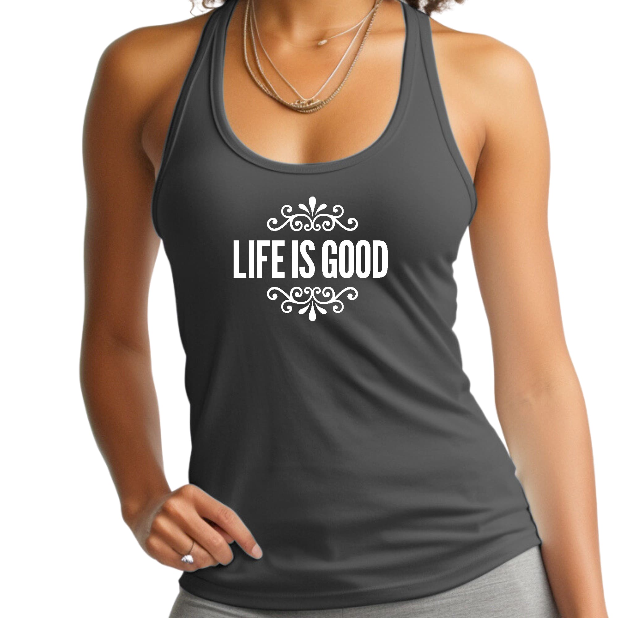 Womens Fitness Tank Top Graphic T-shirt Life is Good Word Art