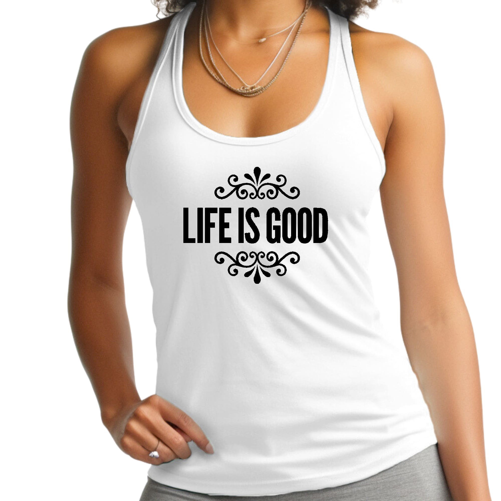 Womens Fitness Tank Top Graphic T-shirt - Life is Good Word Art