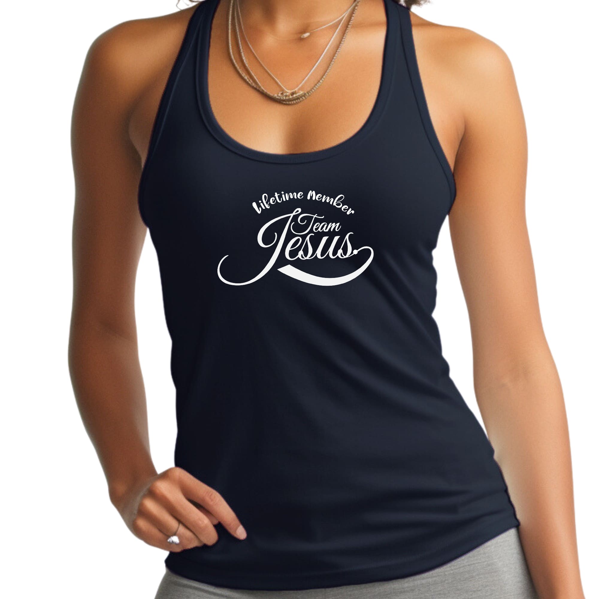 Womens Fitness Tank Top Graphic T-shirt Lifetime Member Team Jesus