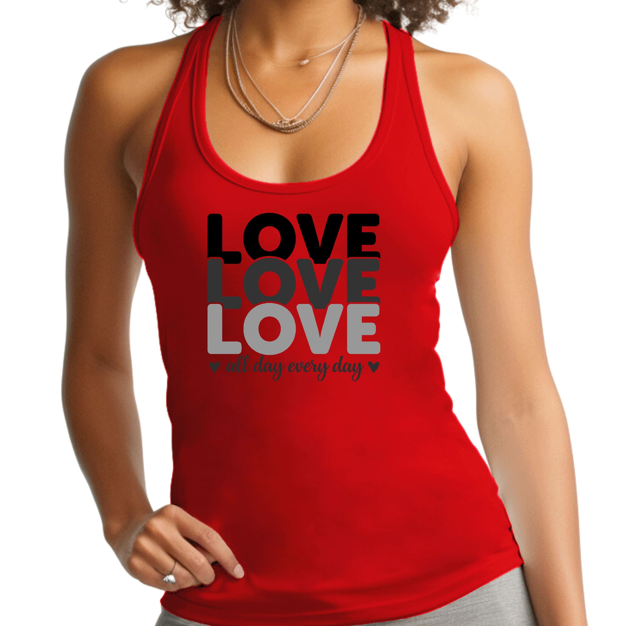 Womens Fitness Tank Top Graphic T-shirt Love All Day Every Day Black