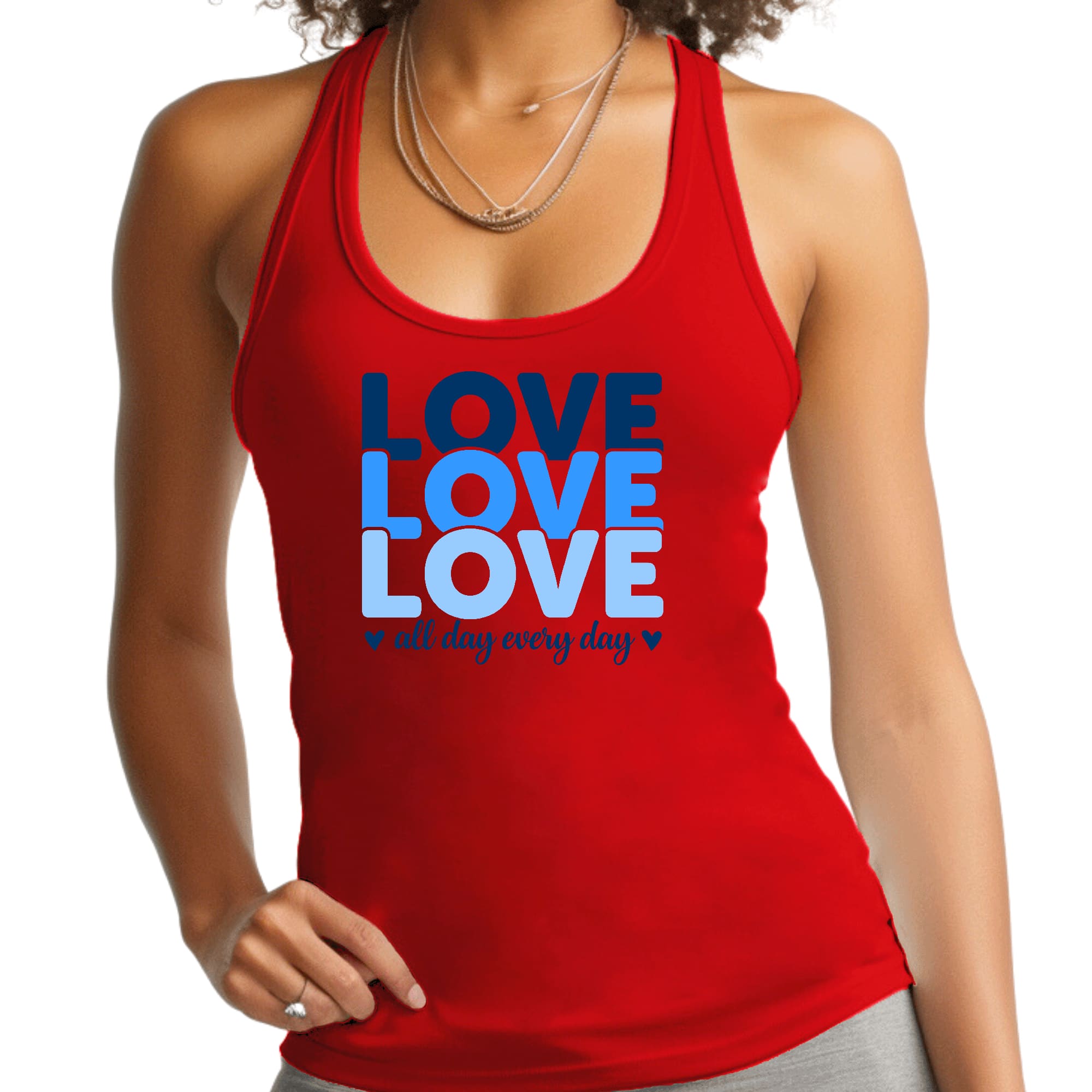 Womens Fitness Tank Top Graphic T-shirt Love All Day Every Day Blue