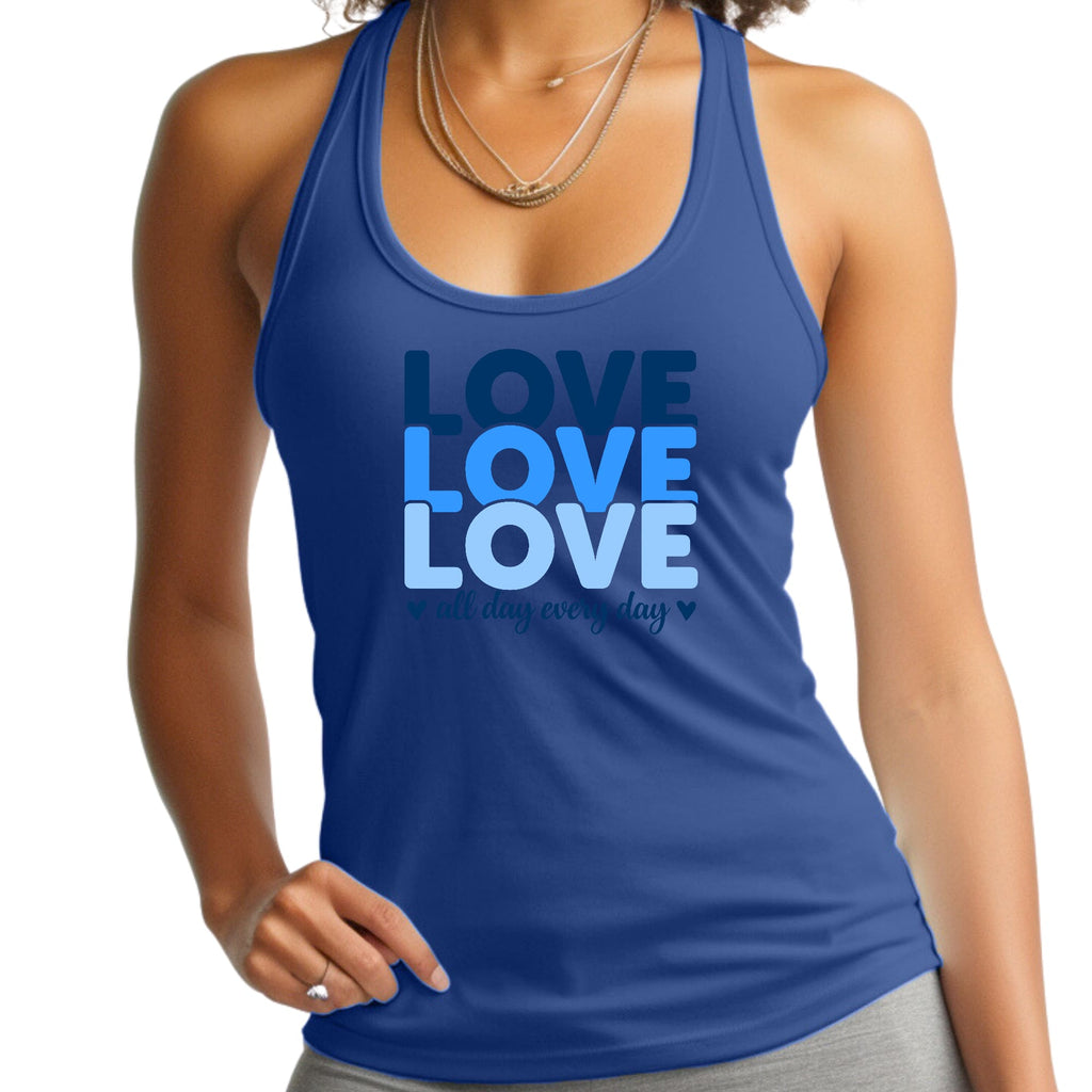 Womens Fitness Tank Top Graphic T-shirt Love All Day Every Day Blue