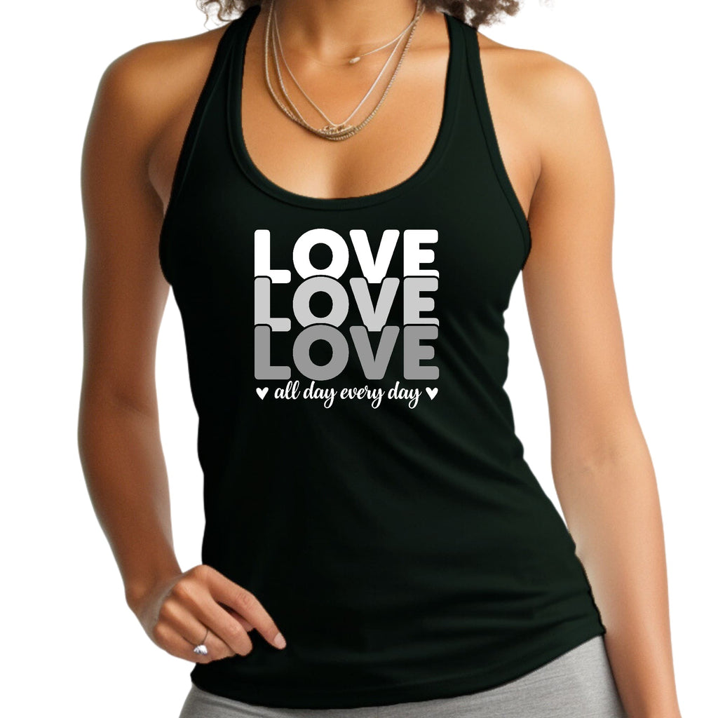 Womens Fitness Tank Top Graphic T-shirt Love All Day Every Day White