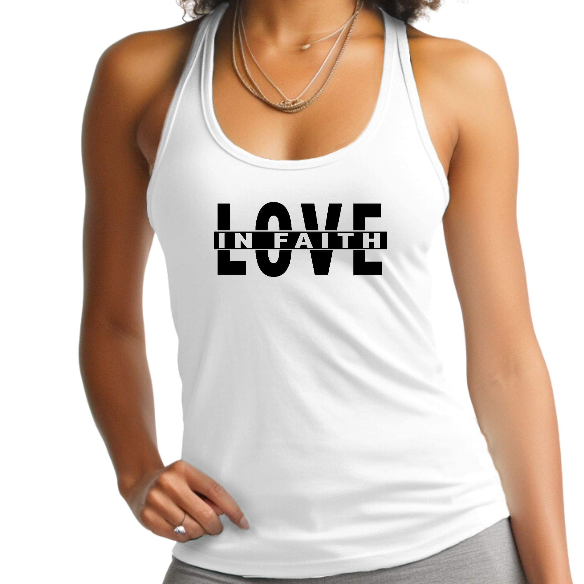 Womens Fitness Tank Top Graphic T-shirt - Love in Faith Black