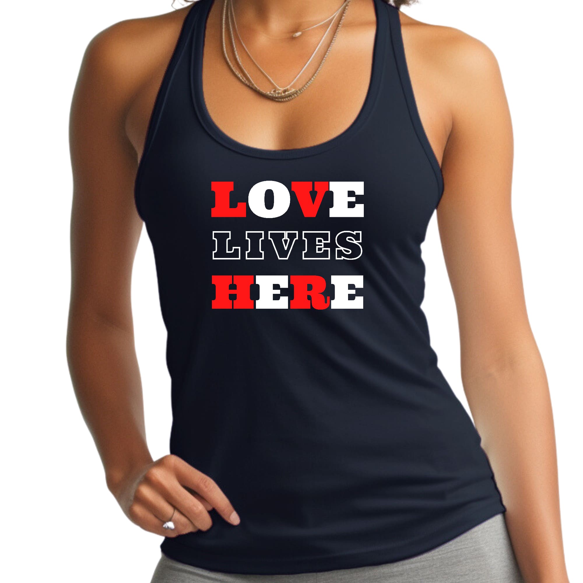 Womens Fitness Tank Top Graphic T-shirt Love Lives Here Christian