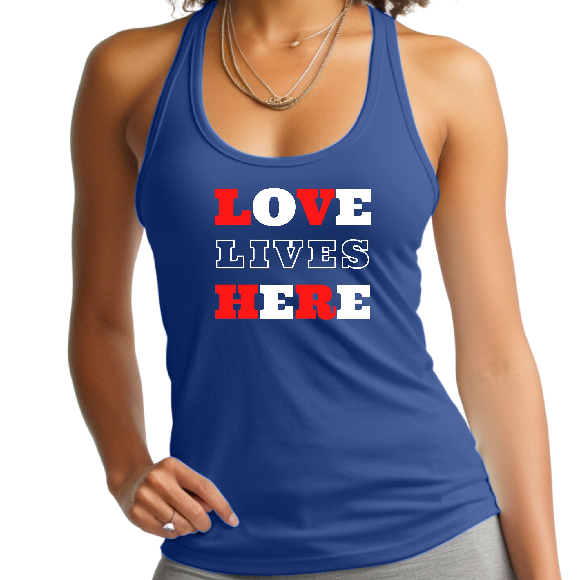 Womens Fitness Tank Top Graphic T-shirt Love Lives Here Christian