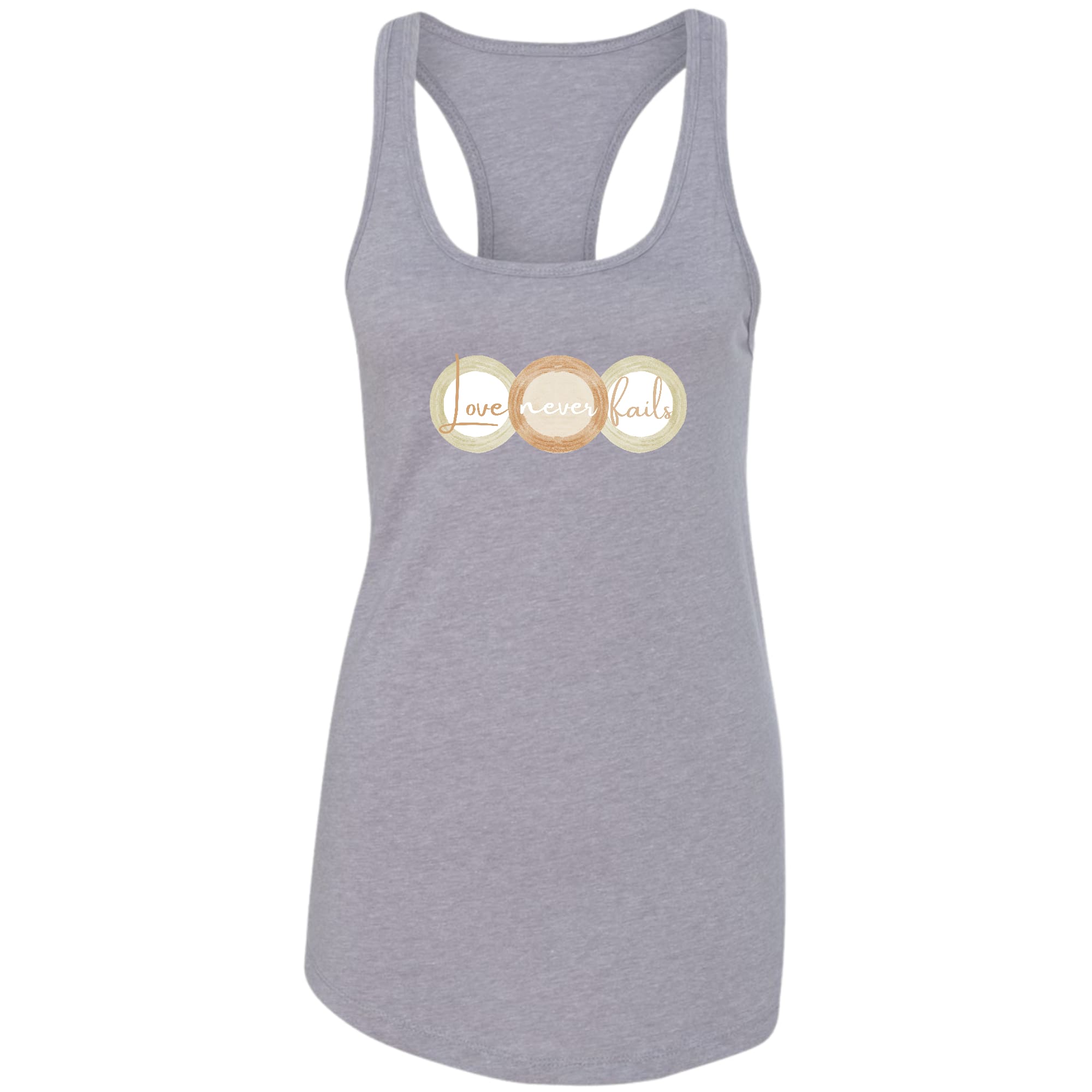 Womens Fitness Tank Top Graphic T-shirt - Love Never Fails - Pastel