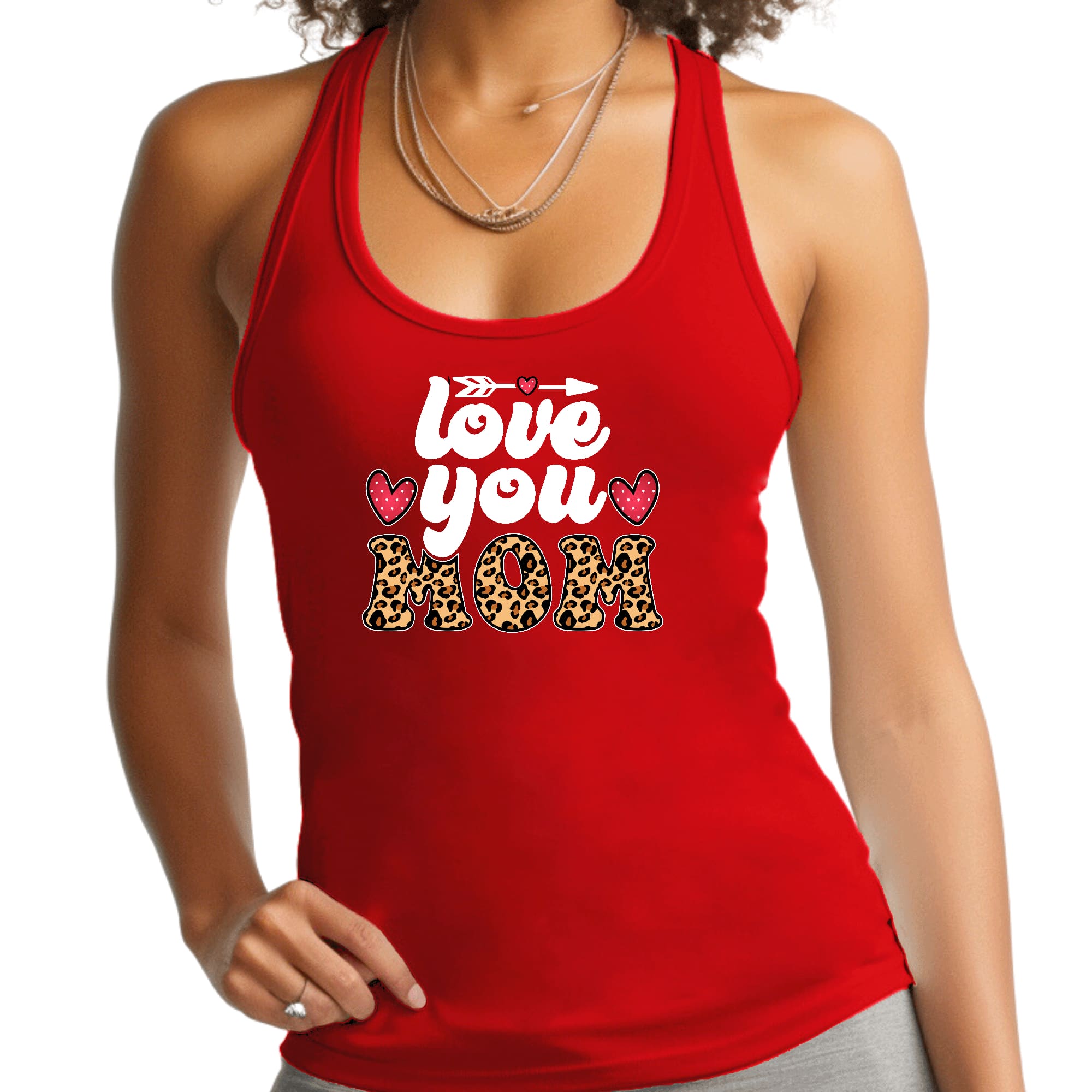 Womens Fitness Tank Top Graphic T-shirt Love you Mom Leopard Print