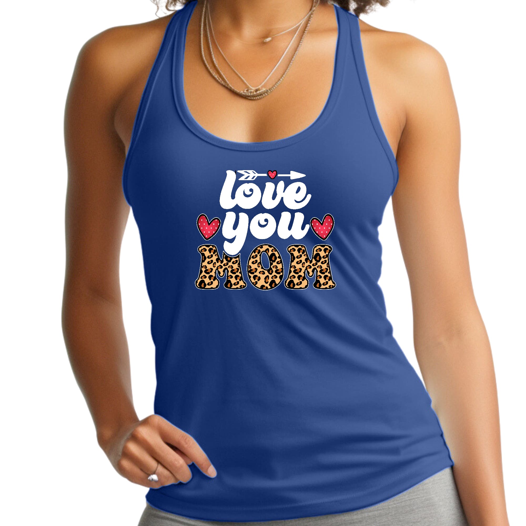Womens Fitness Tank Top Graphic T-shirt Love you Mom Leopard Print