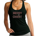 Womens Fitness Tank Top Graphic T-shirt Merry with Christ - Red