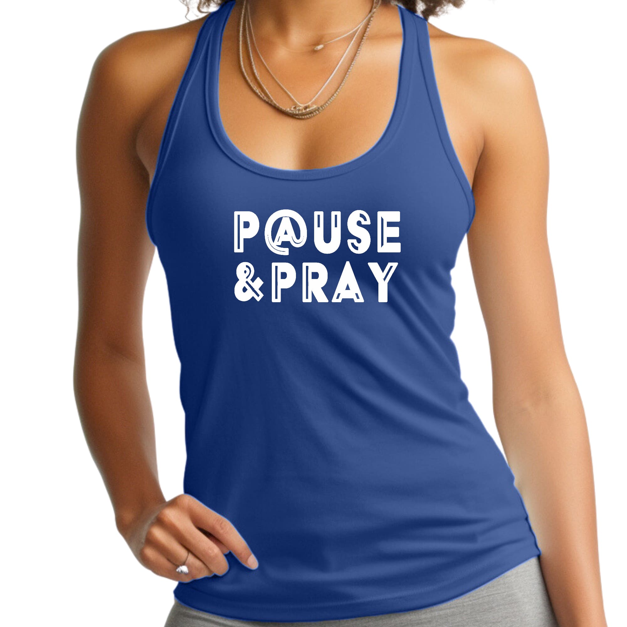 Womens Fitness Tank Top Graphic T-shirt Pause and Pray