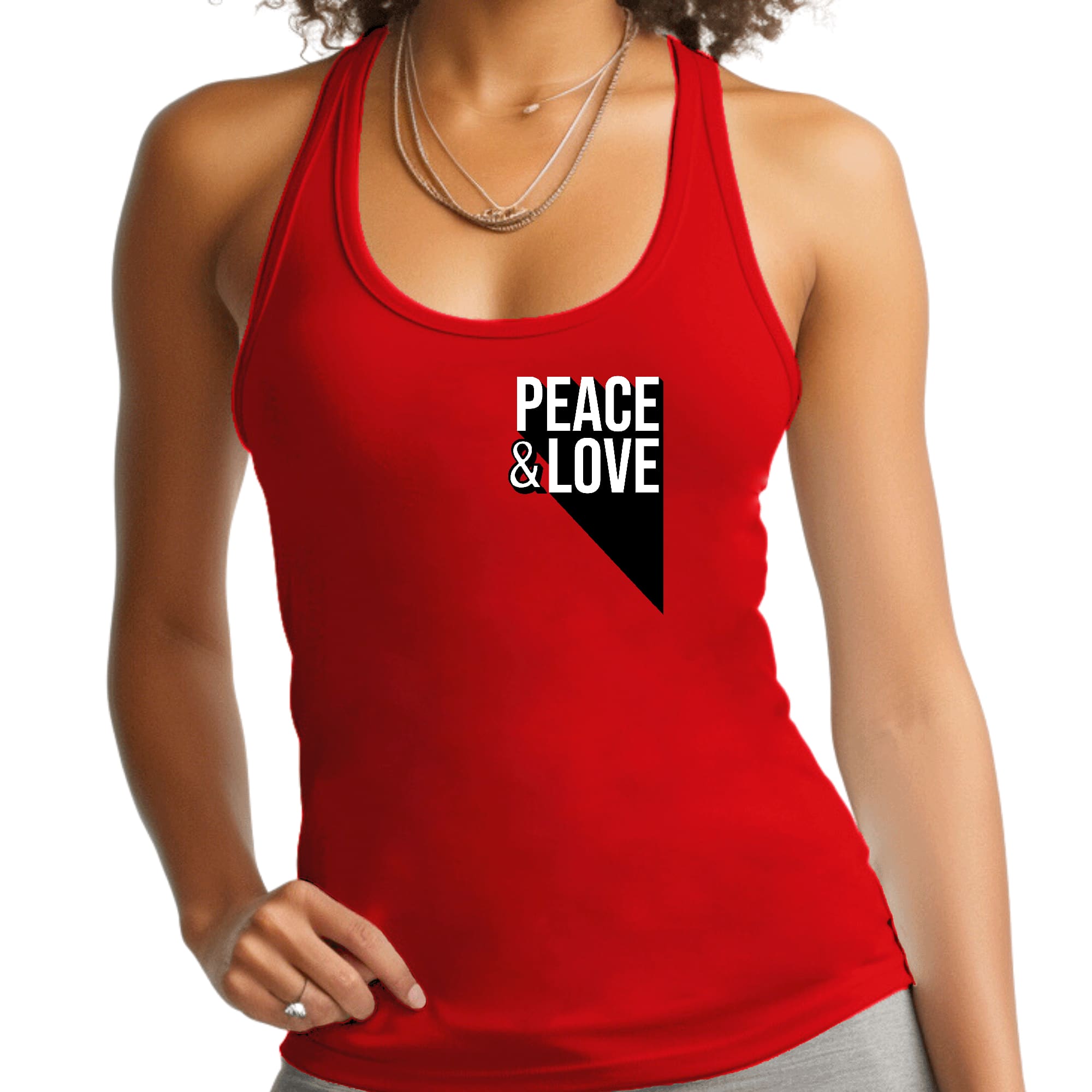 Womens Fitness Tank Top Graphic T-shirt - Peace and Love Print