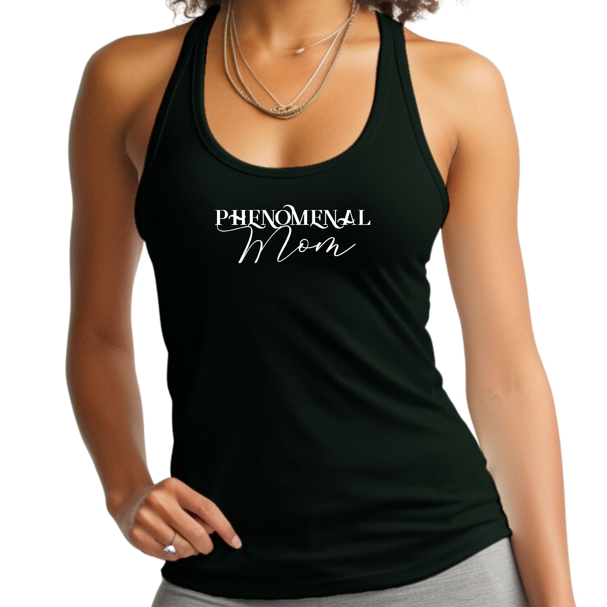 Womens Fitness Tank Top Graphic T-shirt Phenomenal Mom White Print