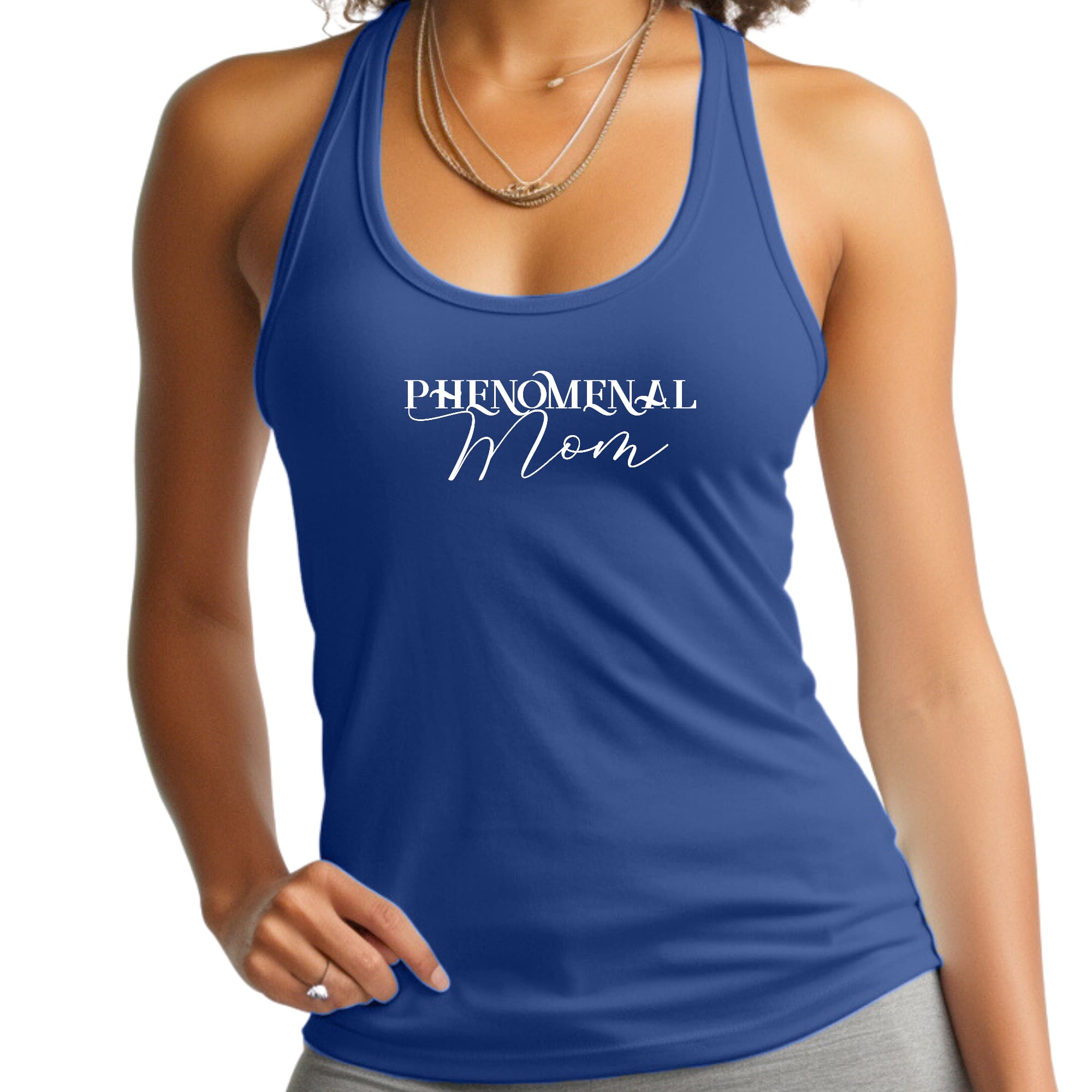 Womens Fitness Tank Top Graphic T-shirt Phenomenal Mom White Print