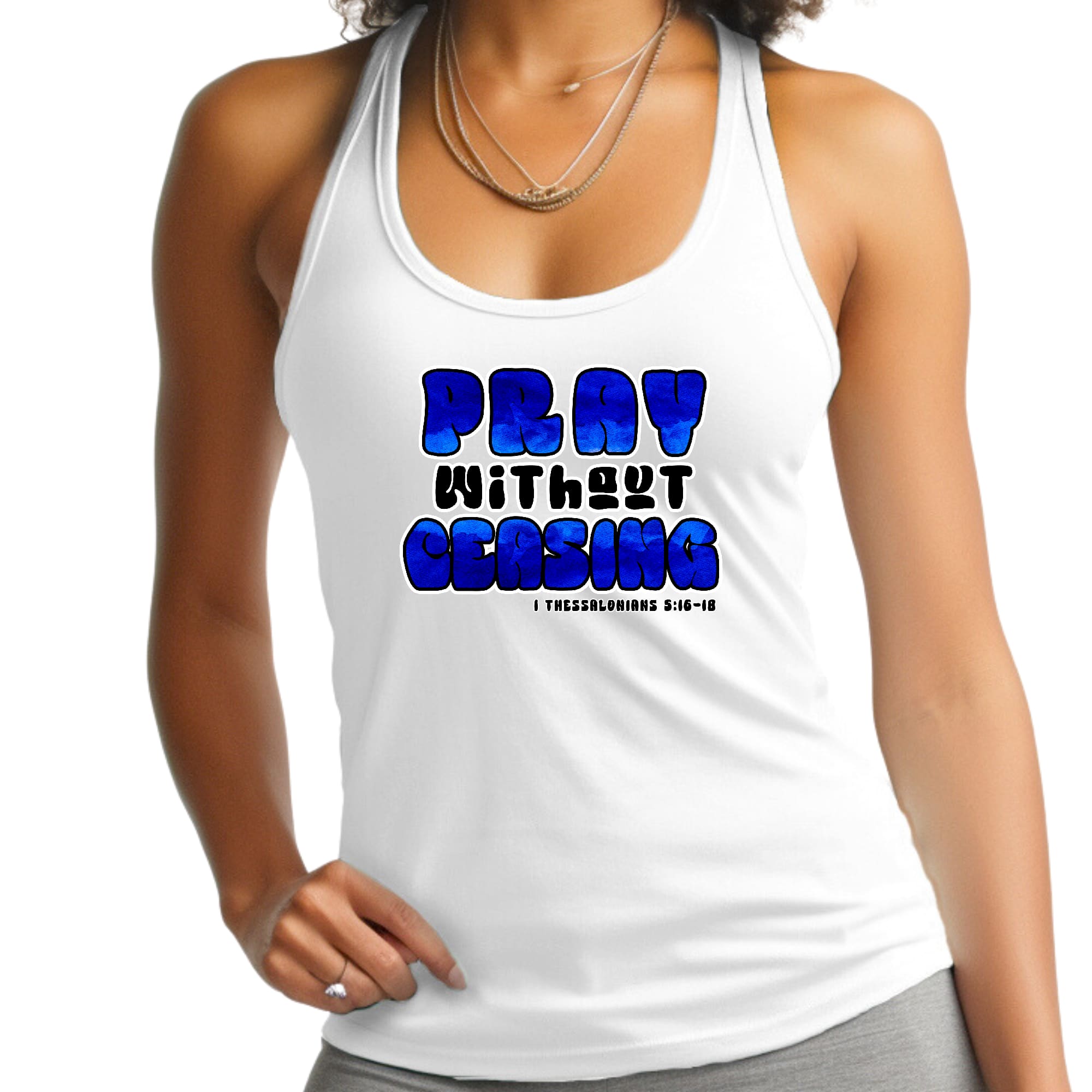 Womens Fitness Tank Top Graphic T-shirt - Pray Without Ceasing