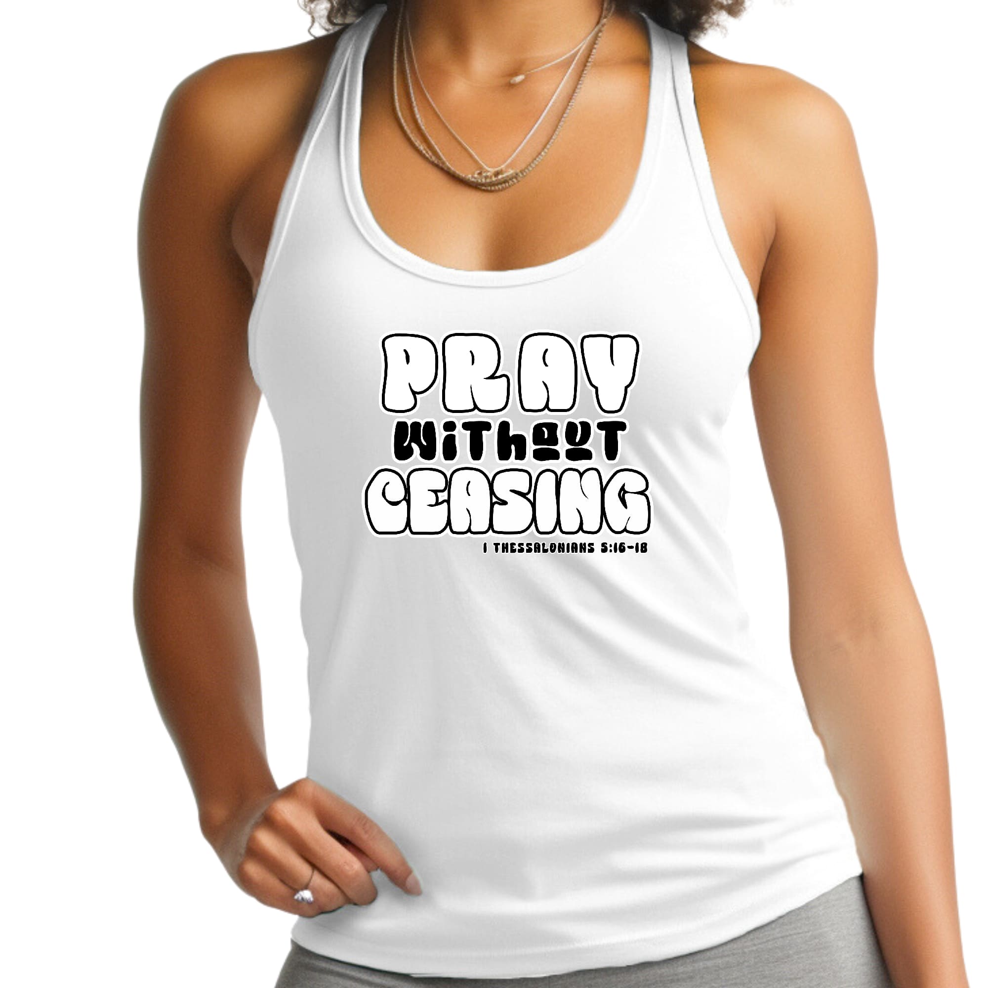 Womens Fitness Tank Top Graphic T-shirt - Pray Without Ceasing