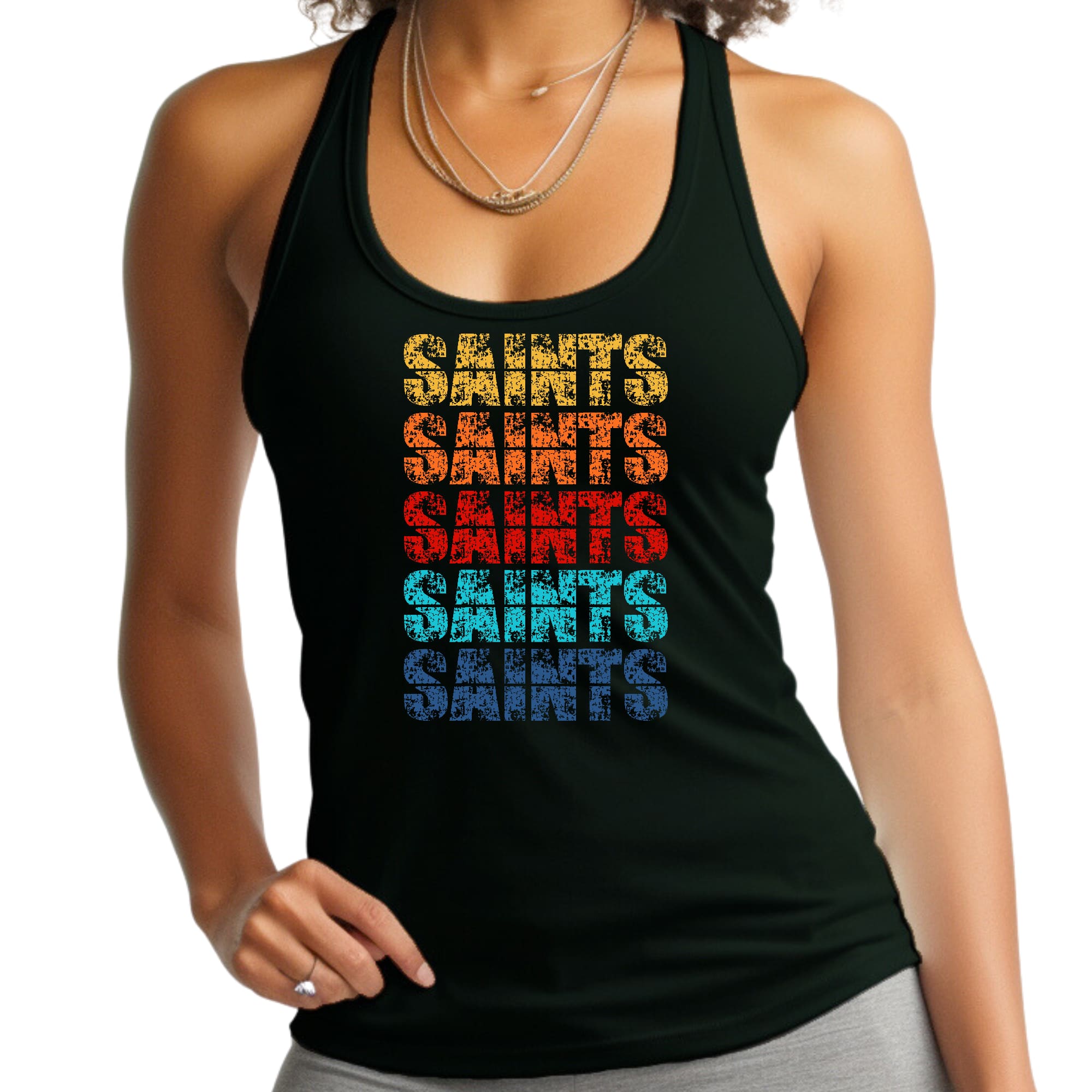 Womens Fitness Tank Top Graphic T-shirt - Saints Colorful Art